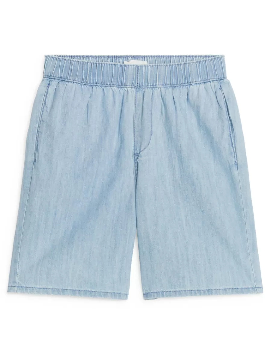Cheap ARKET Relaxed Denim Shorts Light Blue