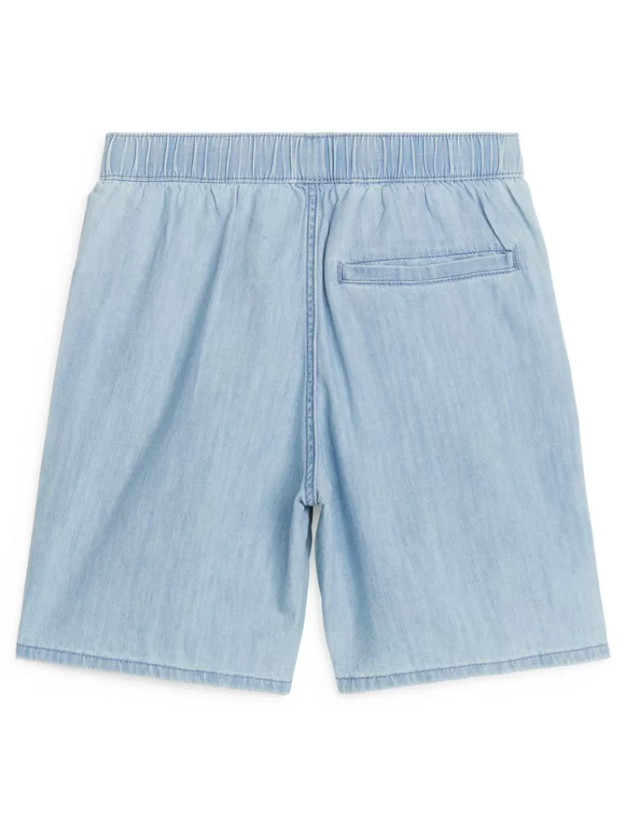 Cheap ARKET Relaxed Denim Shorts Light Blue