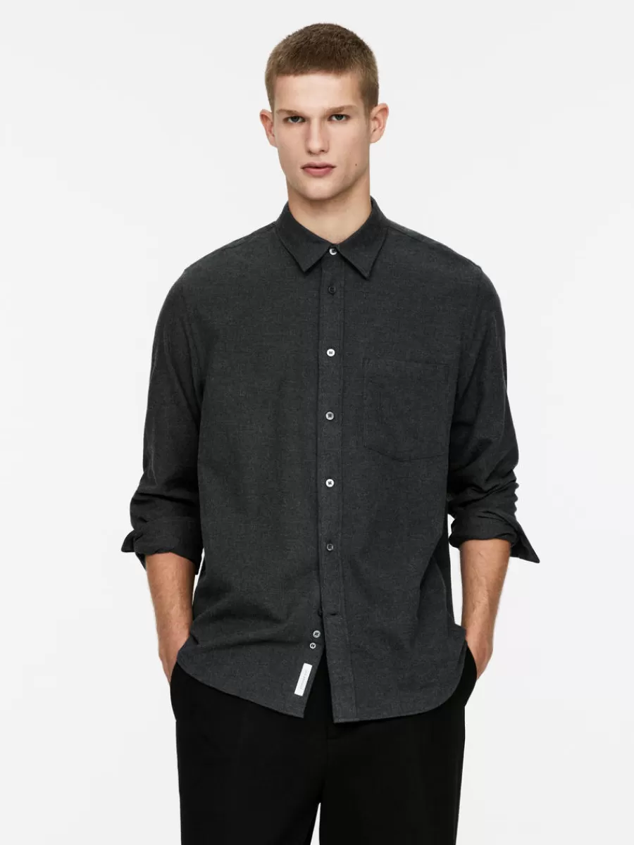 Fashion ARKET Relaxed Flannel Shirt Dark Grey Melange