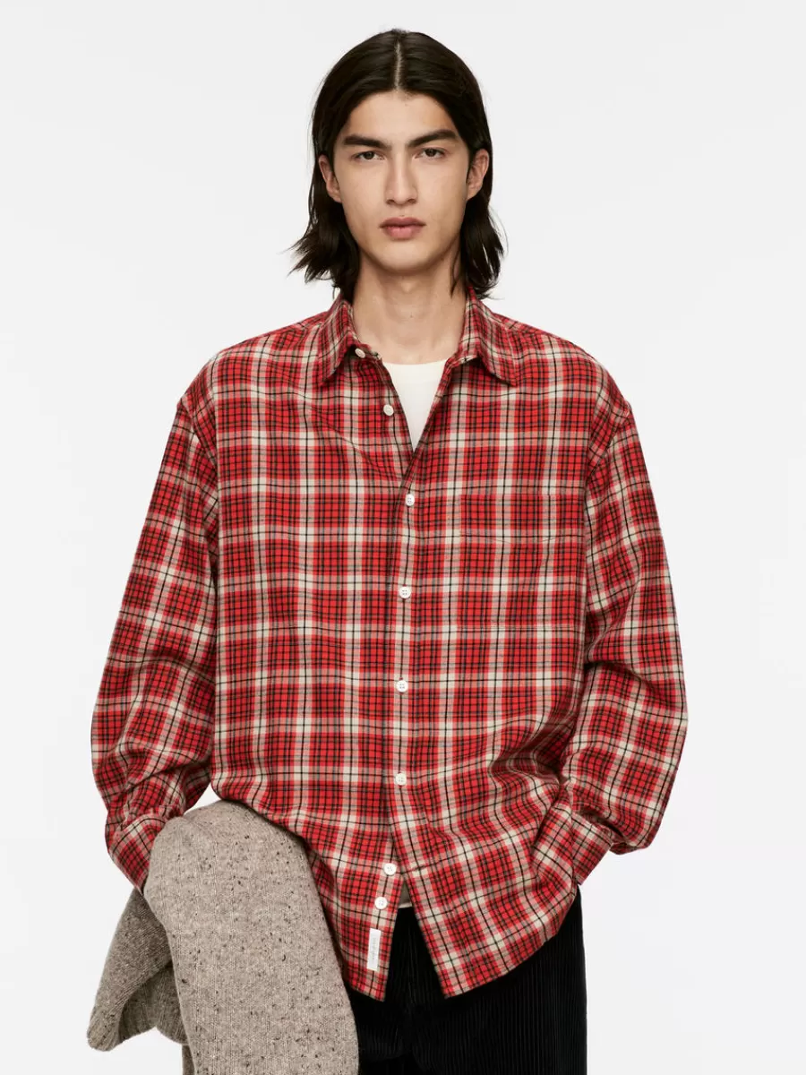 New ARKET Relaxed Flannel Shirt Red/Multi Colour
