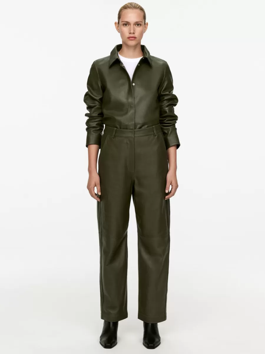 Store ARKET Relaxed Leather Trousers Khaki Green