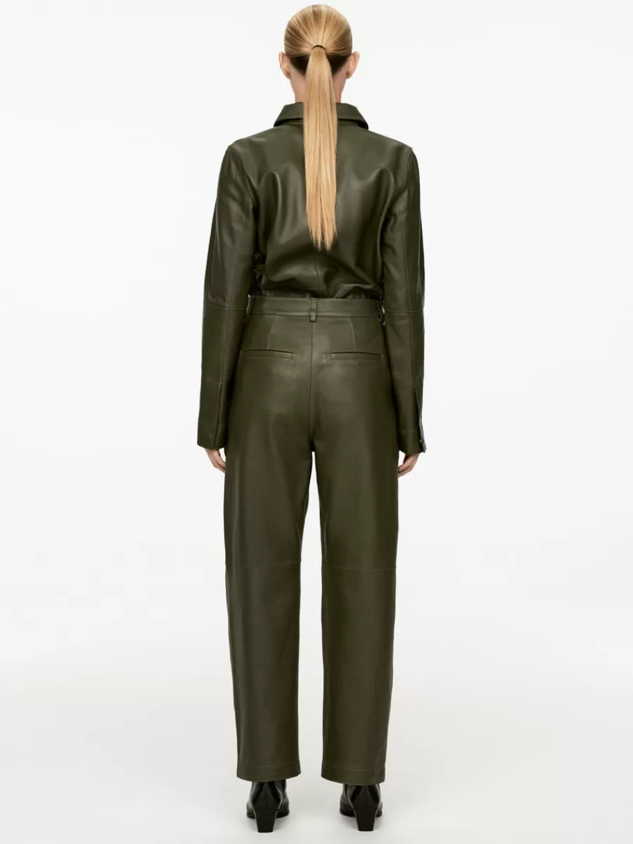 Store ARKET Relaxed Leather Trousers Khaki Green