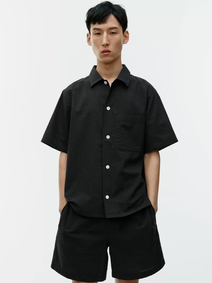 Store ARKET Relaxed Seersucker Shirt Black