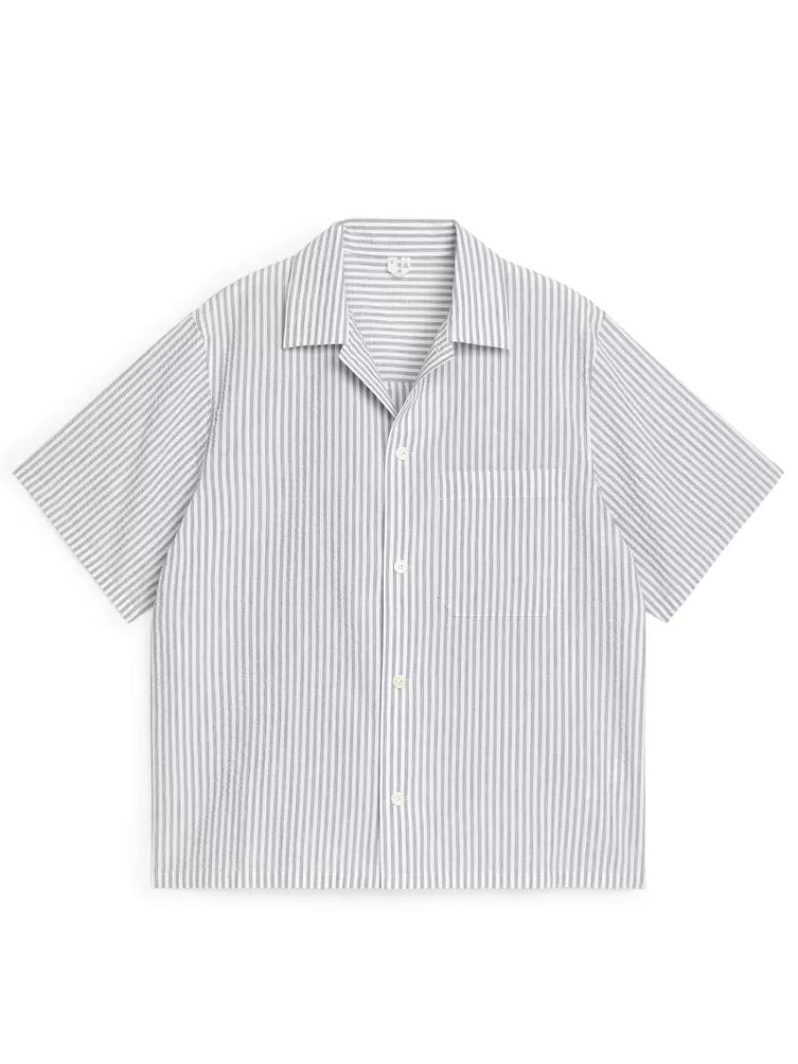 Flash Sale ARKET Relaxed Seersucker Shirt Grey/White