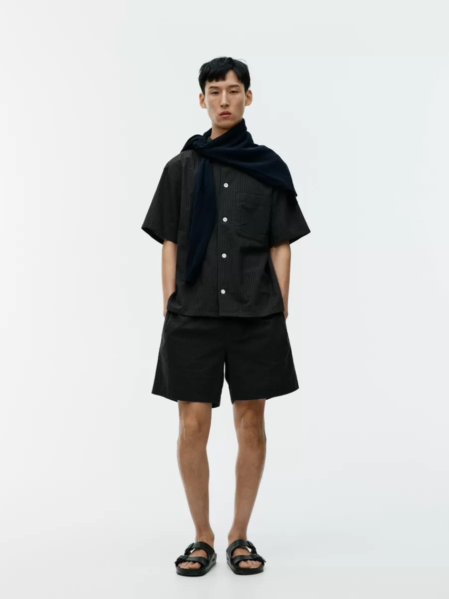 Store ARKET Relaxed Seersucker Shirt Black