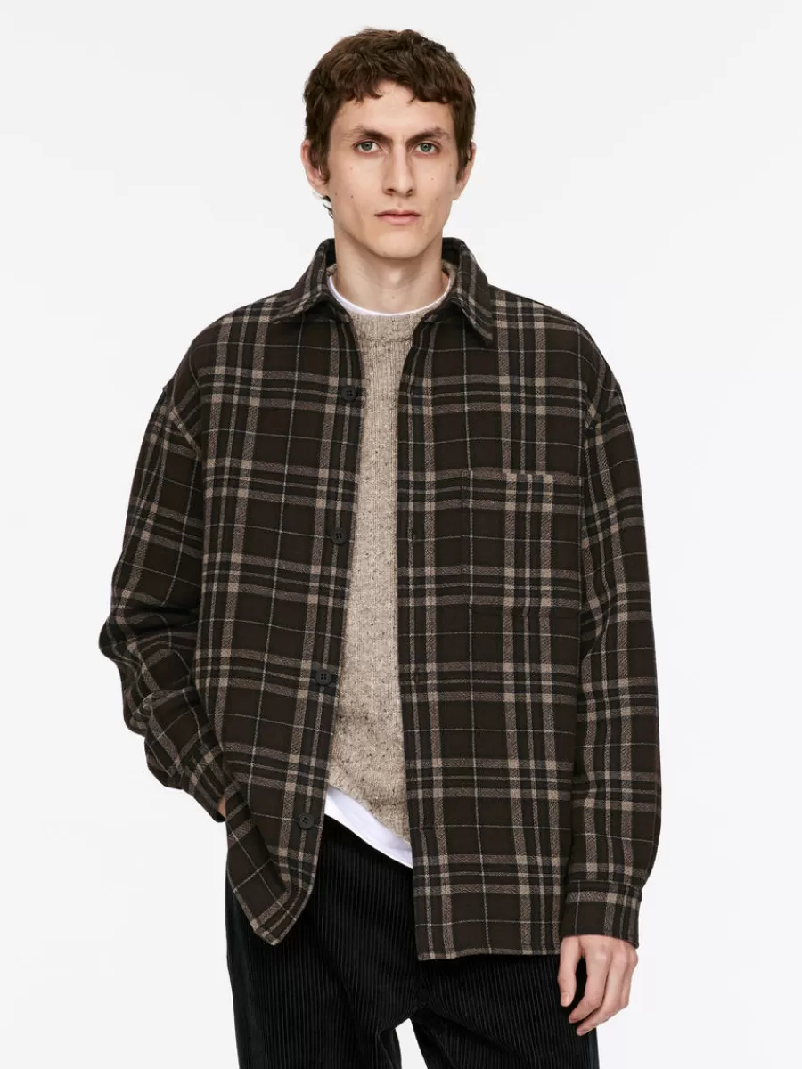 Cheap ARKET Relaxed Wool-Blend Shirt Dark Brown