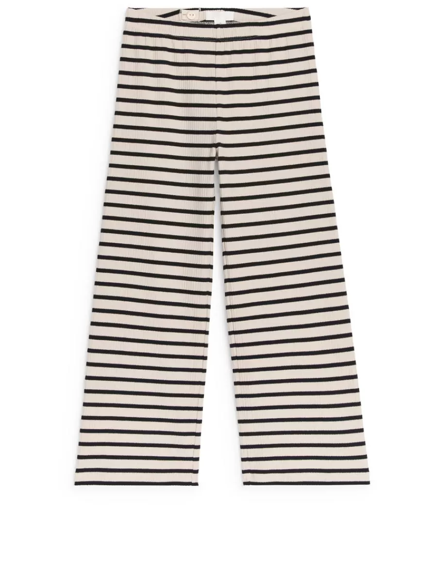 Hot ARKET Rib Cotton Trousers Black/Off White