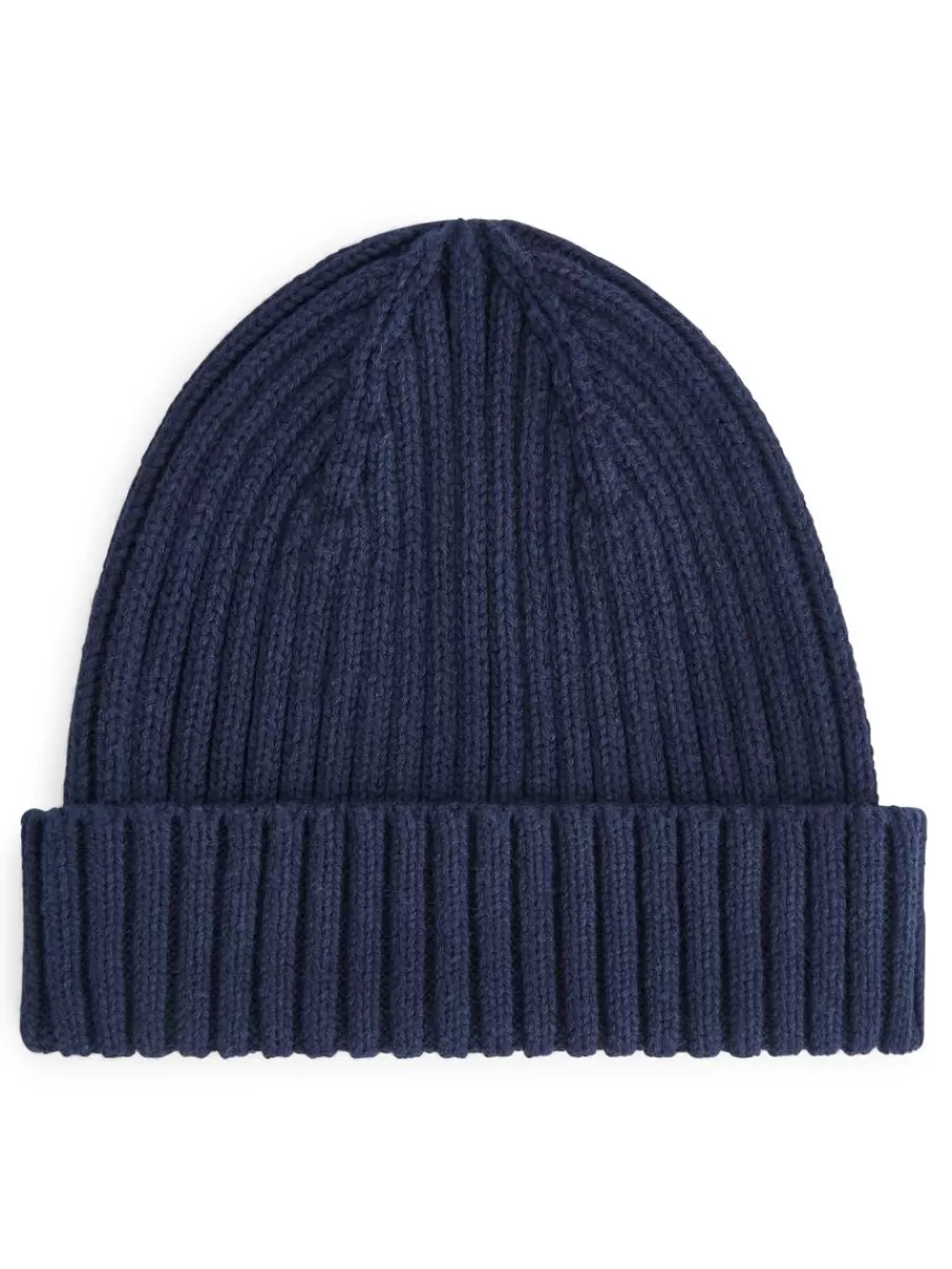 Online ARKET Rib Knit Baby Beanie Navy Blue