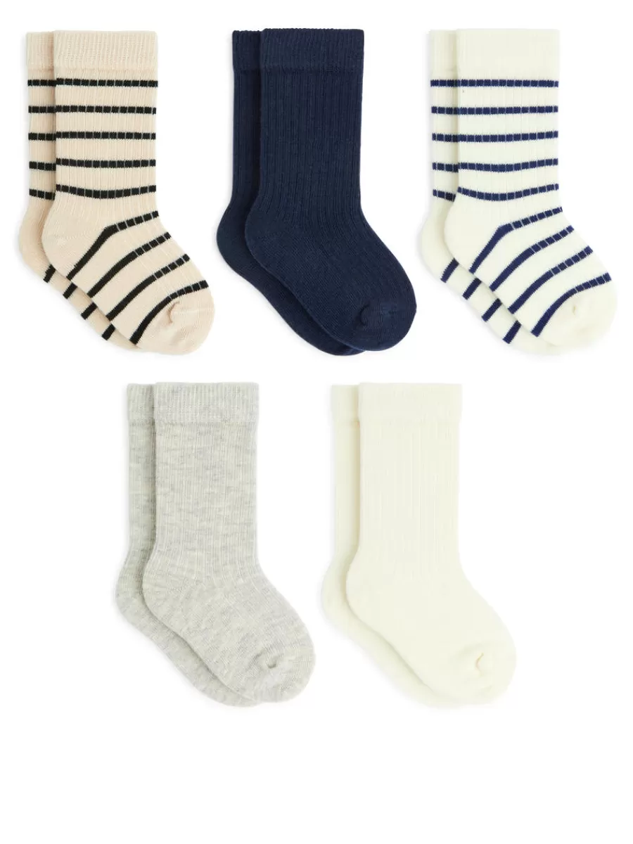 Outlet ARKET Rib Knit Baby Socks, 5 Pairs Beige/Blue