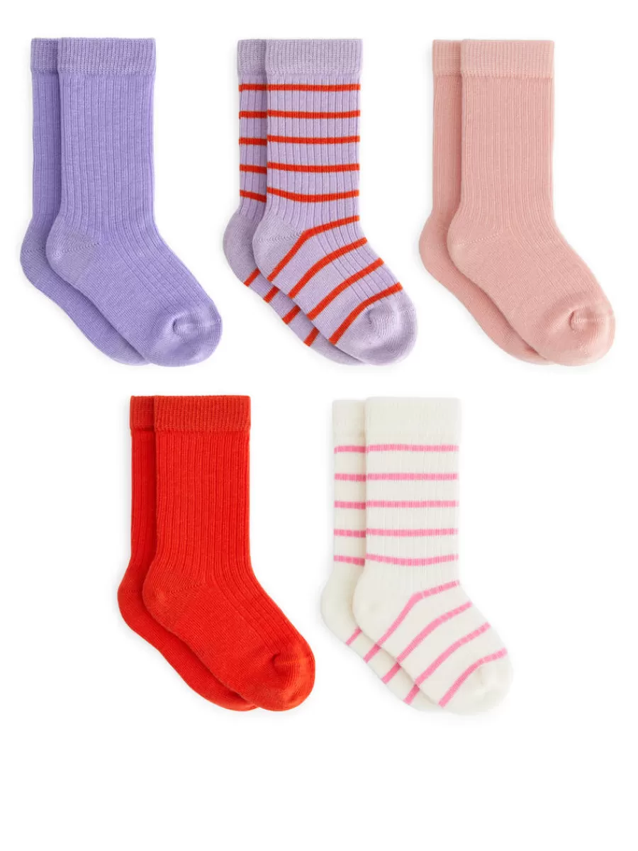 Clearance ARKET Rib Knit Baby Socks, 5 Pairs Lilac/Red/White
