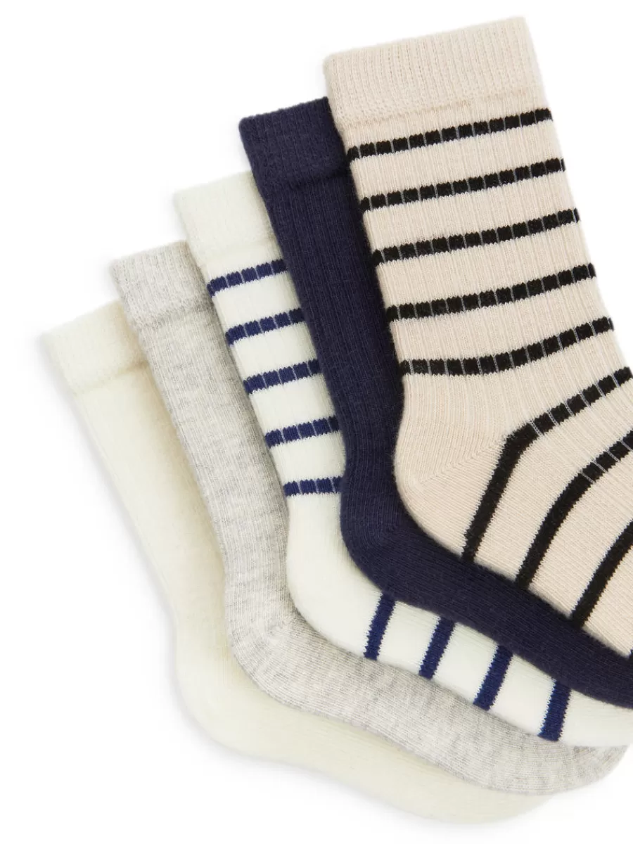 Outlet ARKET Rib Knit Baby Socks, 5 Pairs Beige/Blue