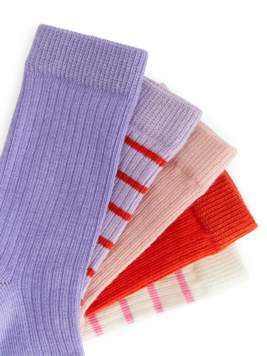 Clearance ARKET Rib Knit Baby Socks, 5 Pairs Lilac/Red/White