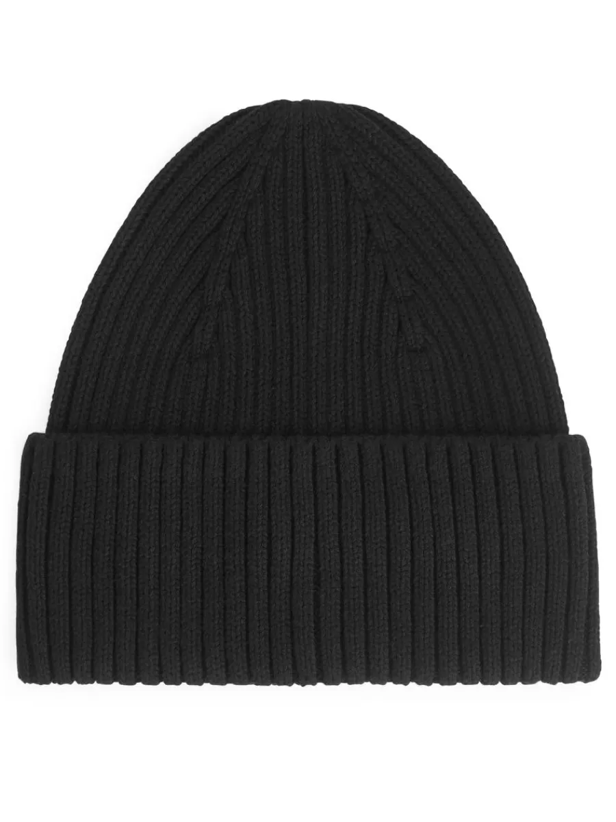 Discount ARKET Rib Knit Beanie Black