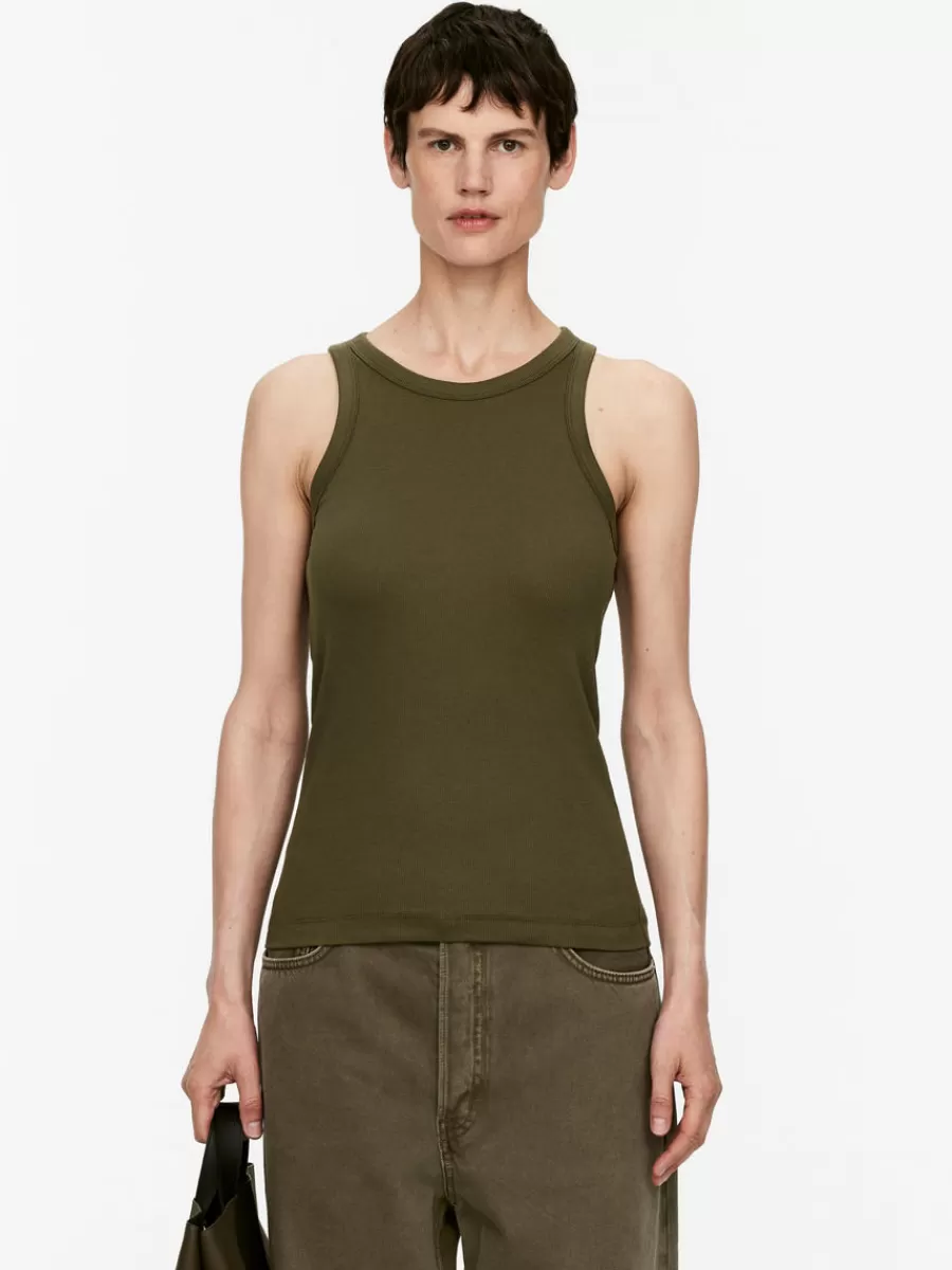 Online ARKET Rib Racer Tank Top Khaki Green