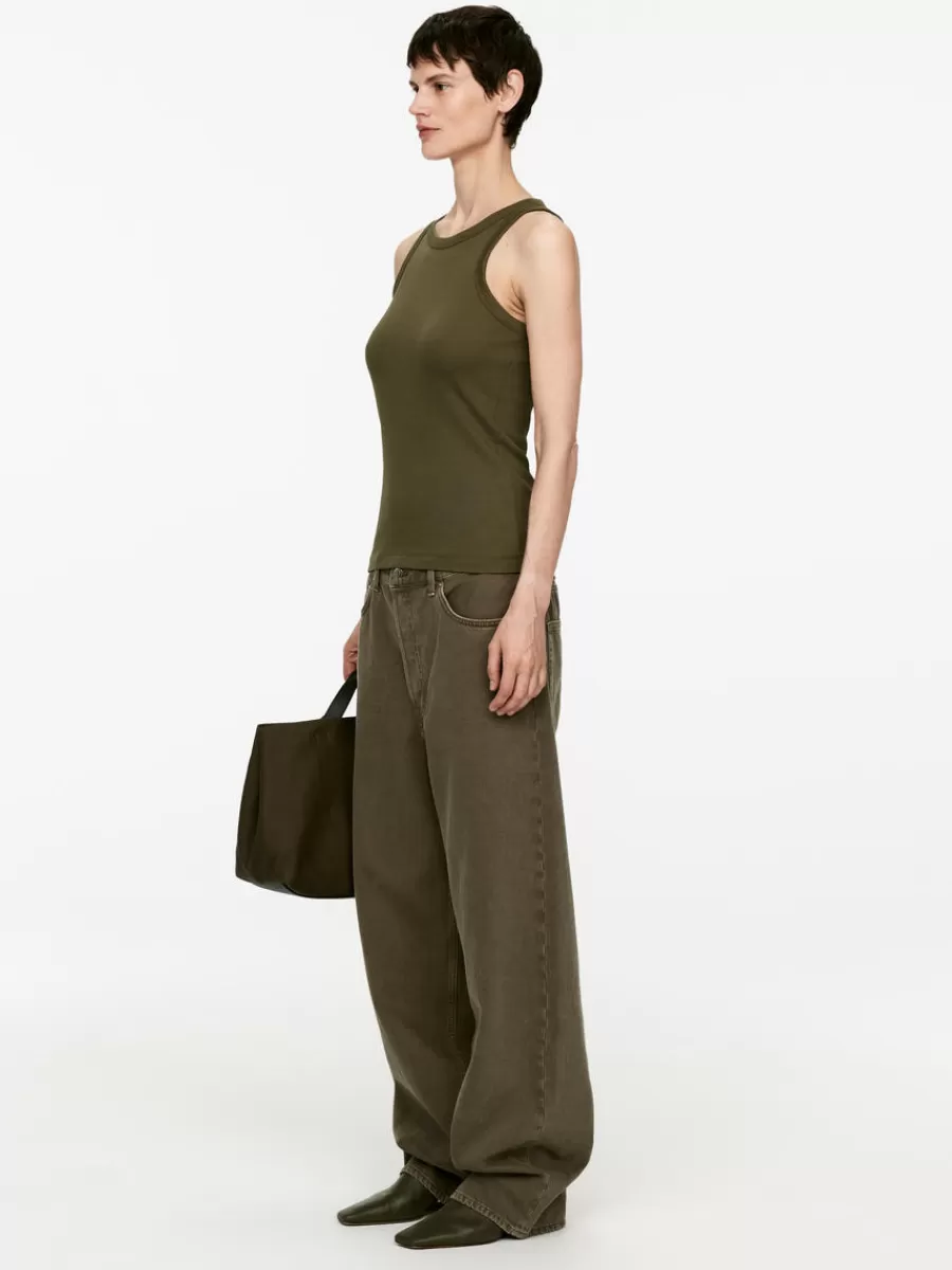 Online ARKET Rib Racer Tank Top Khaki Green
