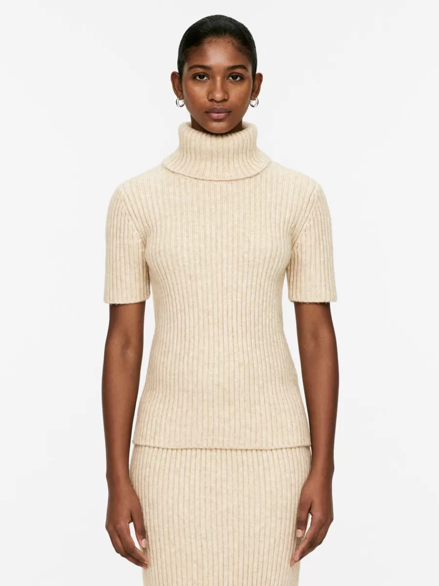 Fashion ARKET Rib Roll-Neck Top Beige Melange