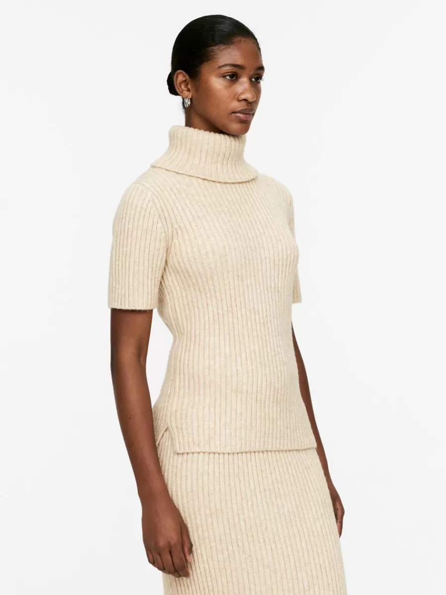 Fashion ARKET Rib Roll-Neck Top Beige Melange