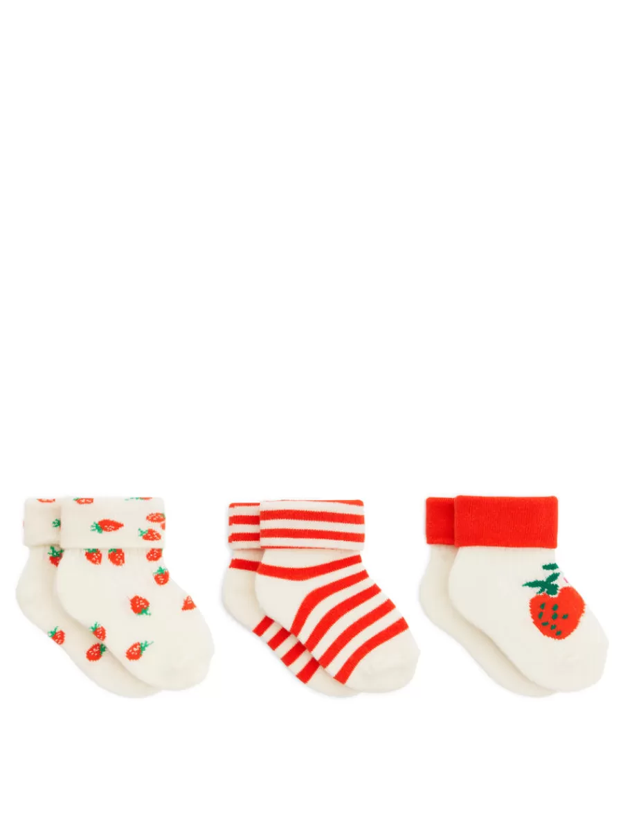 New ARKET Rib Socks Set Of 3 Pairs White/Red