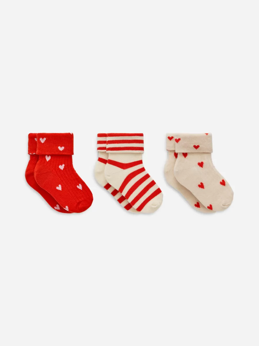 Flash Sale ARKET Rib Socks Set Of 3 Pairs Red/Beige