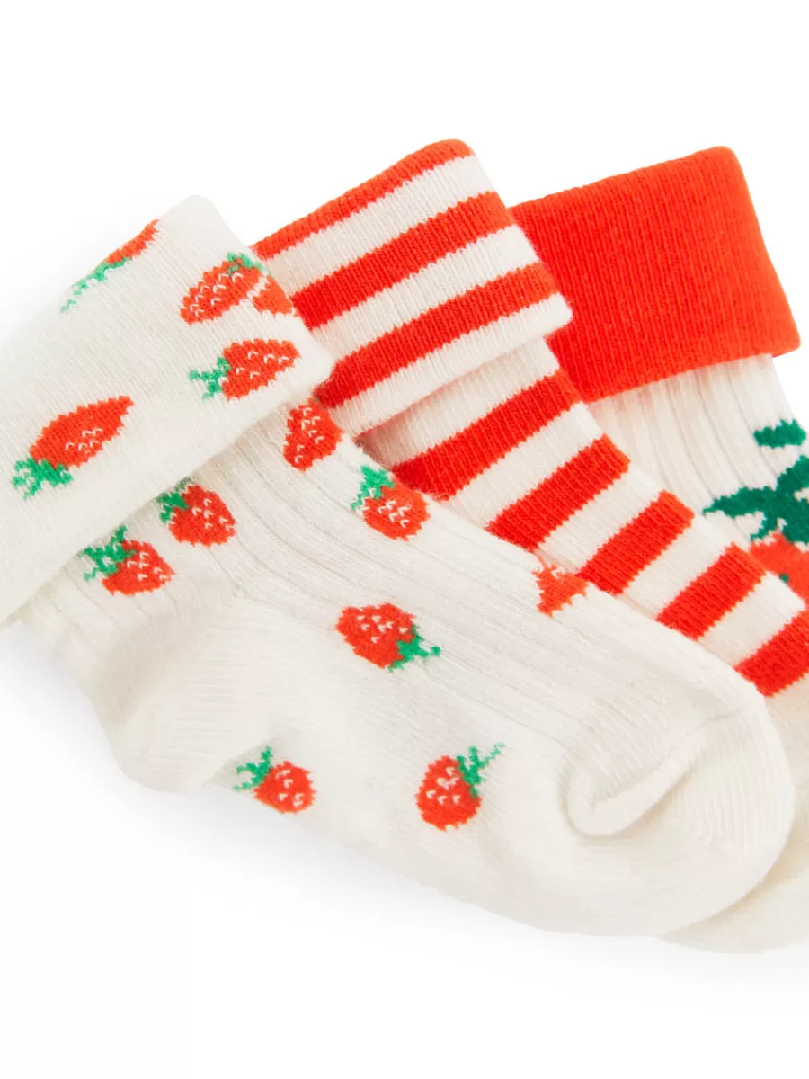 New ARKET Rib Socks Set Of 3 Pairs White/Red
