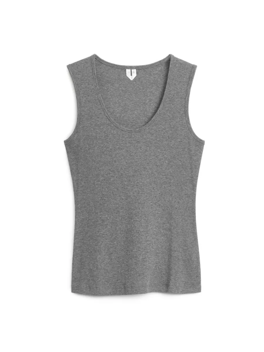 Hot ARKET Rib Tank Top Grey Melange