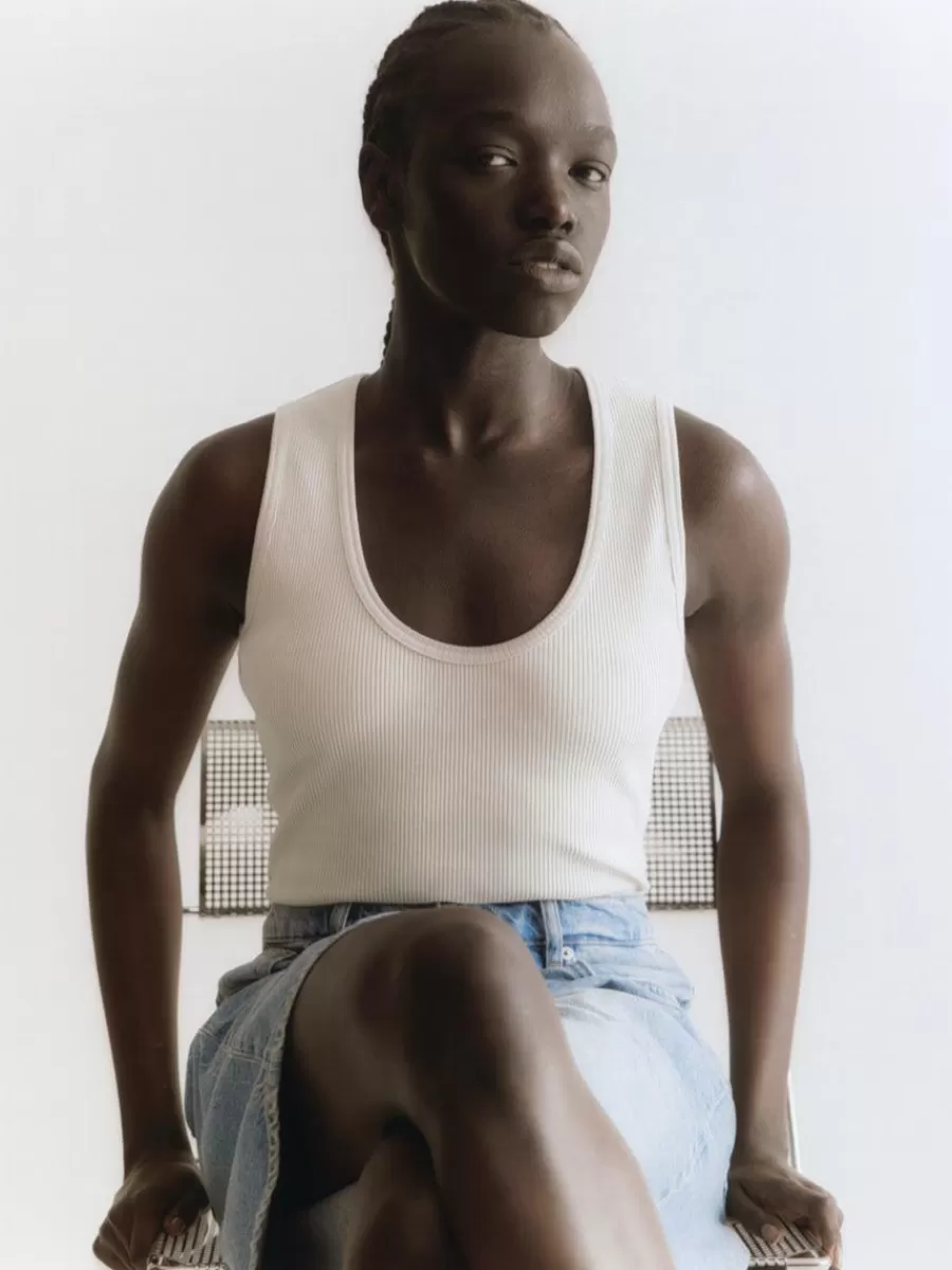 Online ARKET Rib Tank Top Off White
