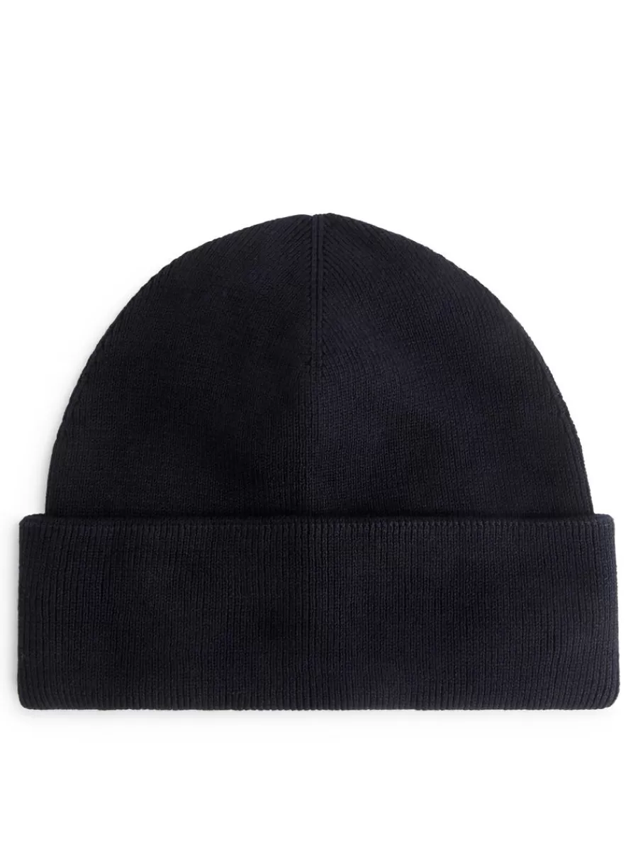 Online ARKET Ribbed Beanie Dark Blue
