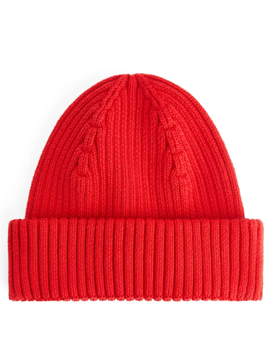 Sale ARKET Ribbed Cotton Beanie Red