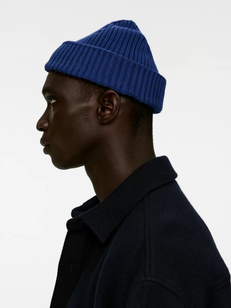 Online ARKET Ribbed Cotton Beanie Bright Blue