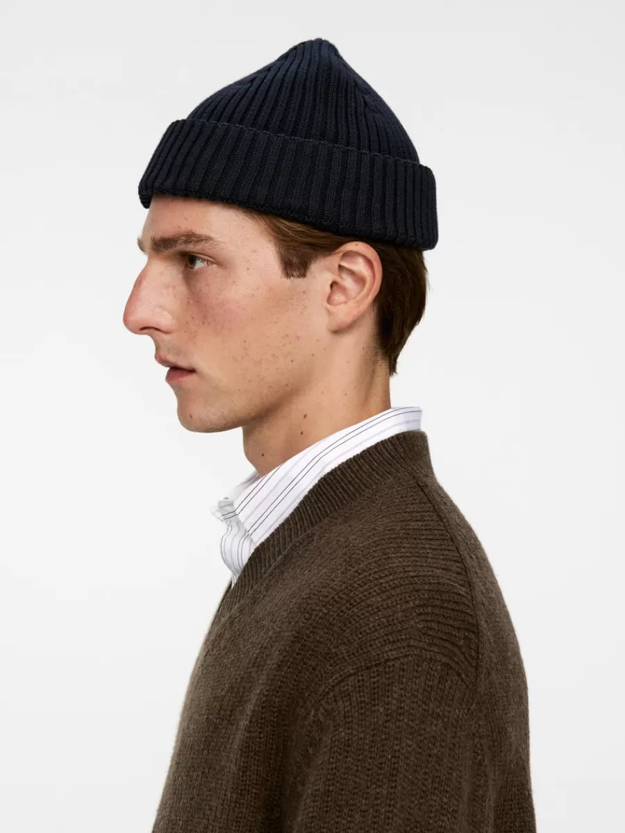 Shop ARKET Ribbed Cotton Beanie Dark Blue
