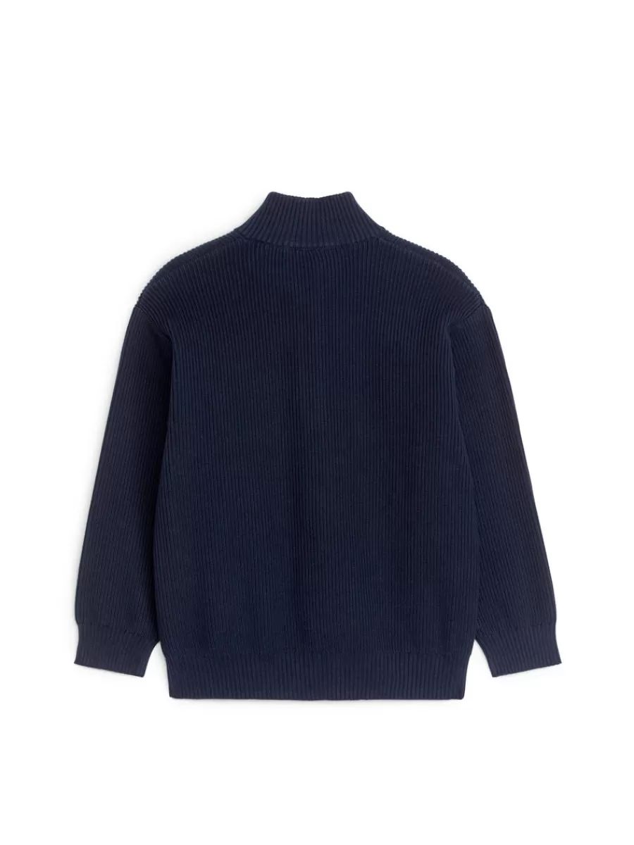 Sale ARKET Ribbed Half-Zip Jumper Dark Blue