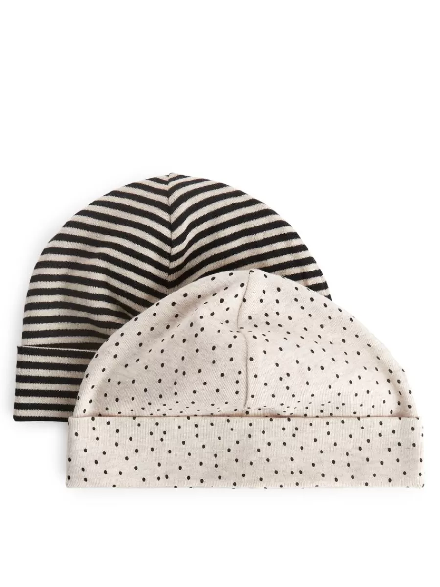 Fashion ARKET Ribbed Jersey Beanies Black/Oat Melange