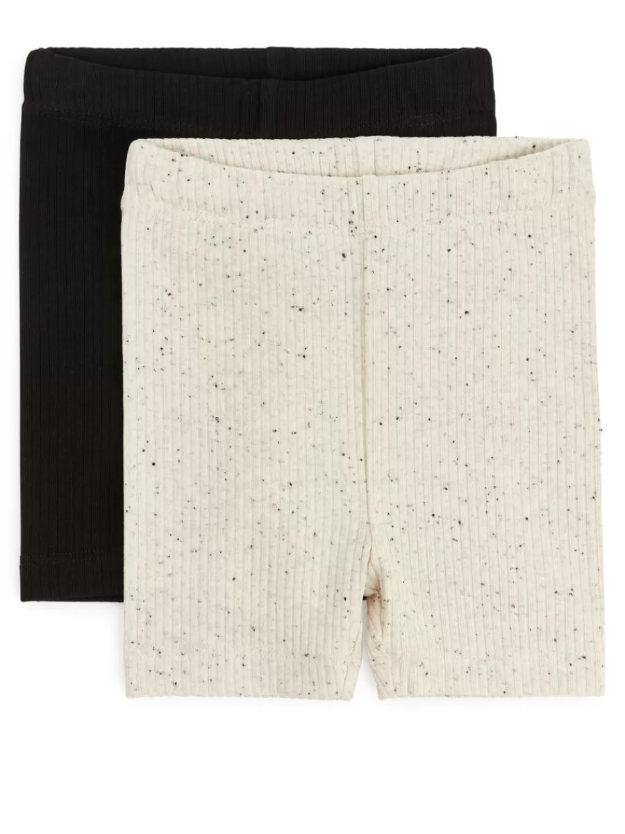 Shop ARKET Ribbed Jersey Bicycle Shorts, Set Of 2 Beige/Dark Blue