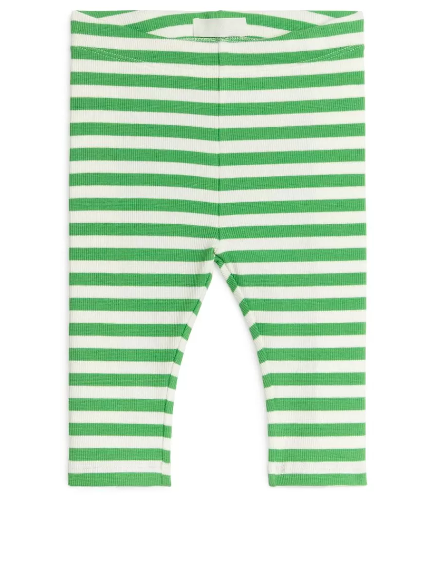 Store ARKET Ribbed Leggings Green/White