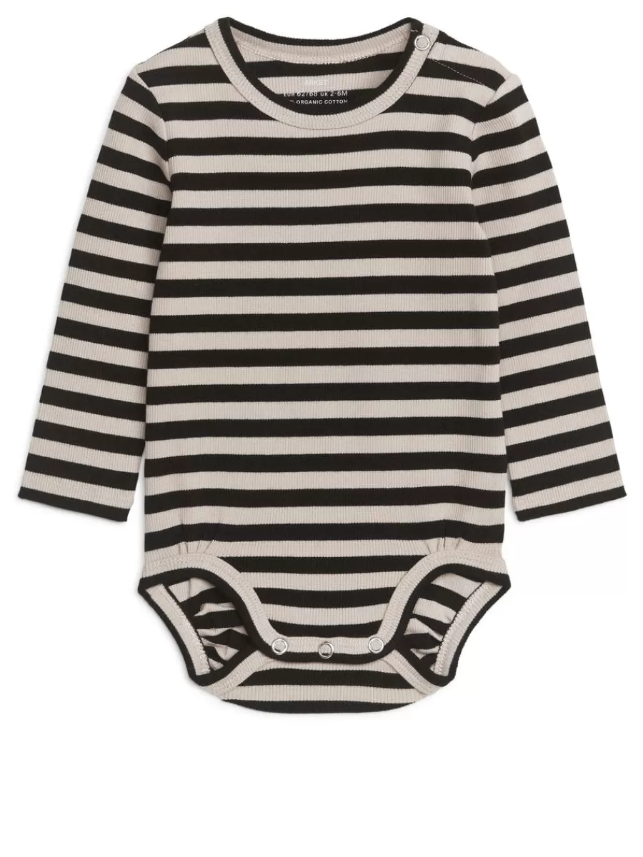 Cheap ARKET Ribbed Long-Sleeve Bodysuit Black/Beige