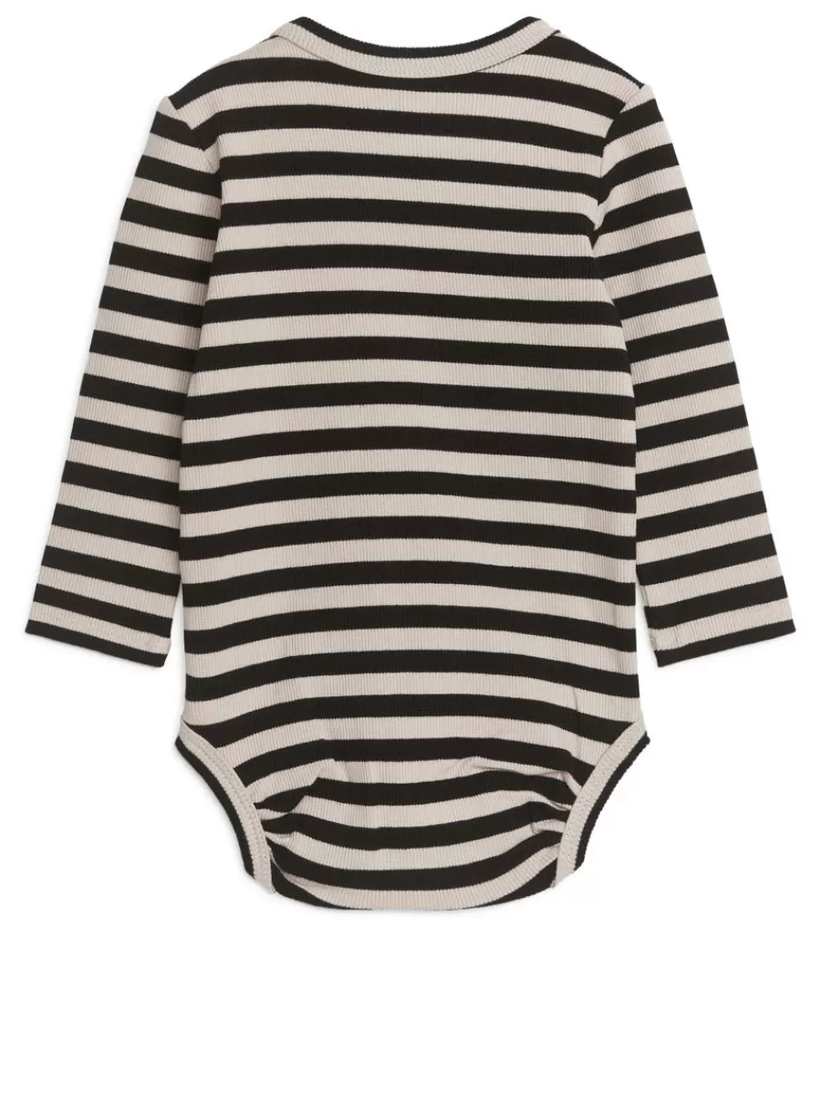 Cheap ARKET Ribbed Long-Sleeve Bodysuit Black/Beige