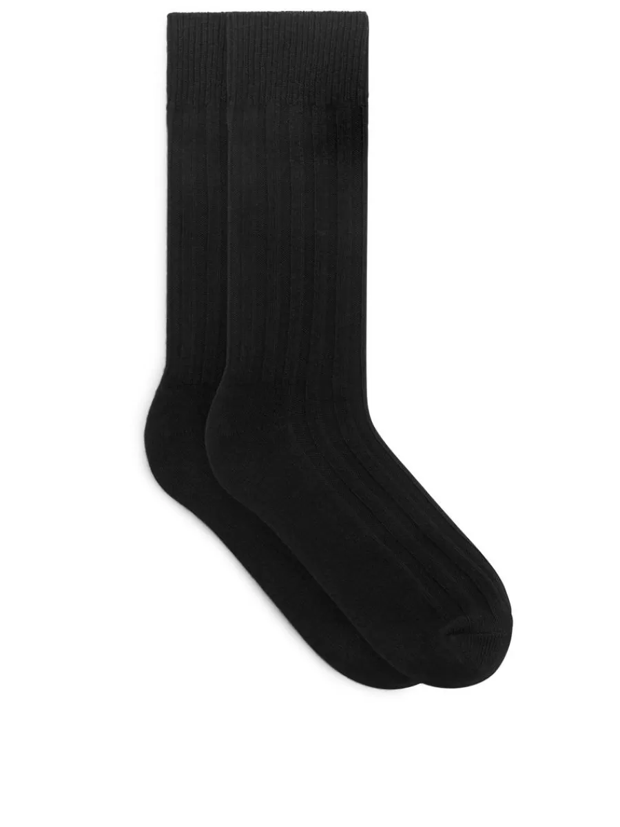 Outlet ARKET Ribbed Merino-Blend Socks Black