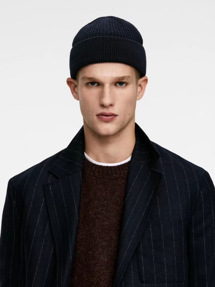 Flash Sale ARKET Ribbed Wool Blend Beanie Dark Blue