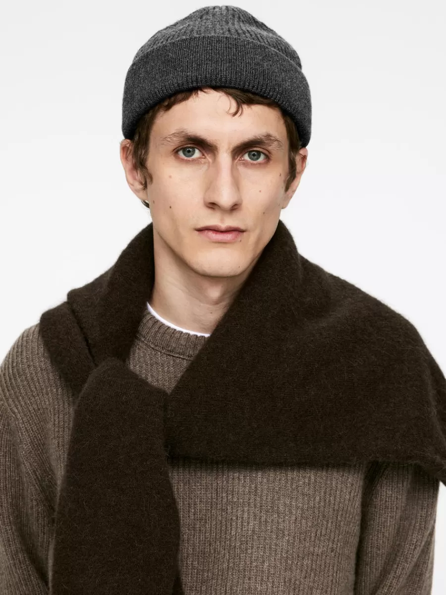Store ARKET Ribbed Wool Blend Beanie Dark Grey Melange