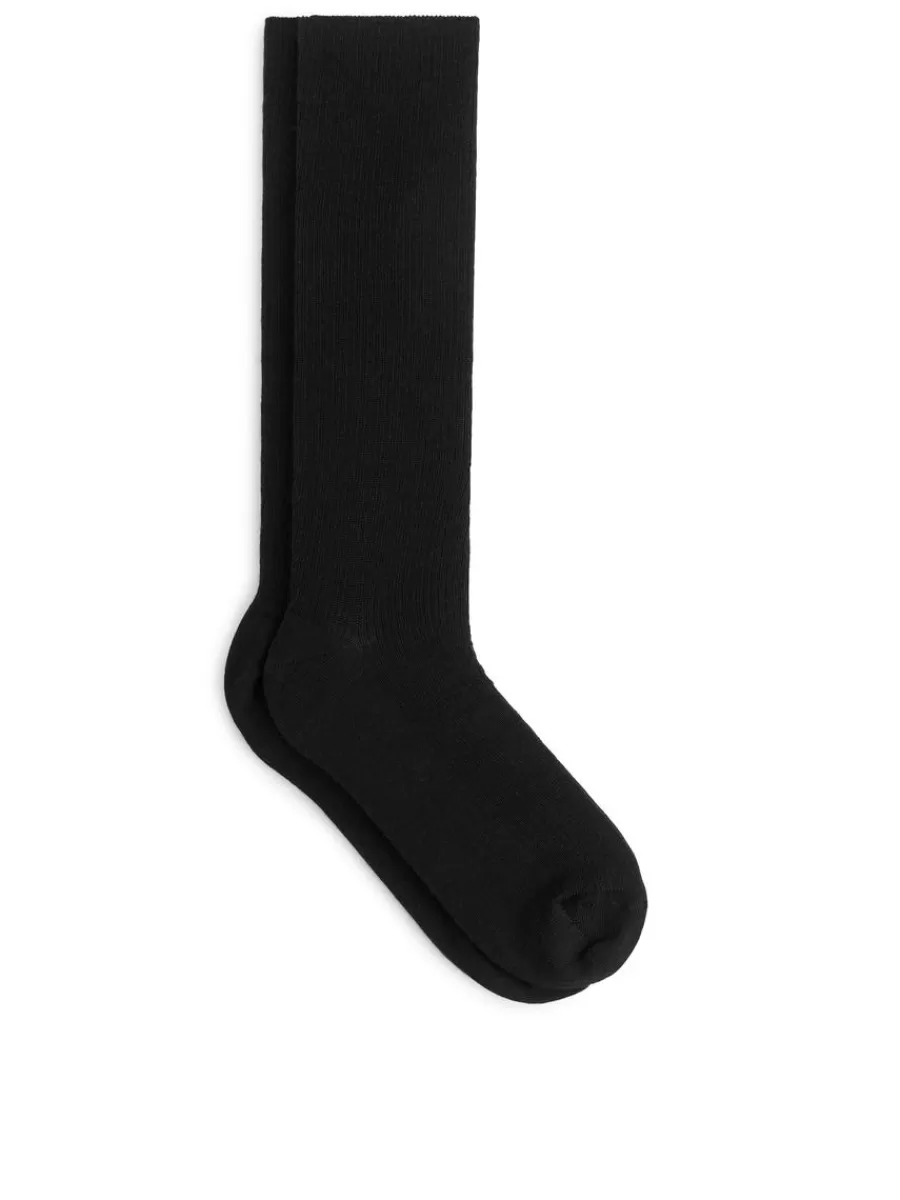 Cheap ARKET Ribbed Wool-Blend Socks Black