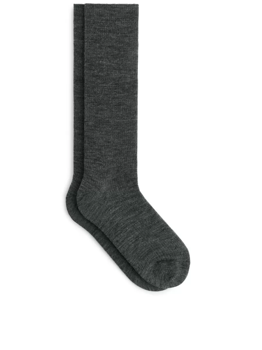 Online ARKET Ribbed Wool-Blend Socks Grey Melange