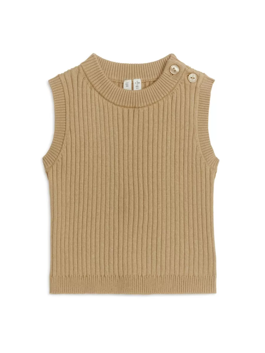 New ARKET Rib-Knit Cotton Vest Beige