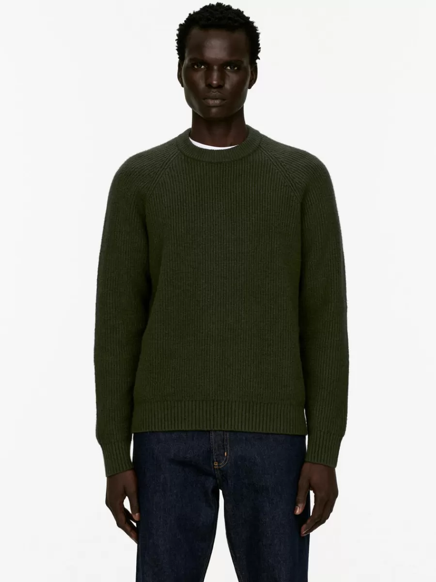 Hot ARKET Rib-Knit Crewneck Jumper Dark Green