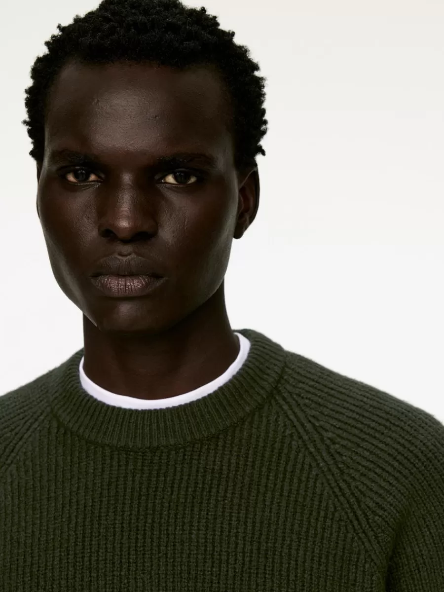 Hot ARKET Rib-Knit Crewneck Jumper Dark Green