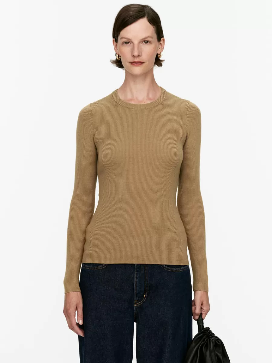Sale ARKET Rib-Knit Merino Top Dark Beige