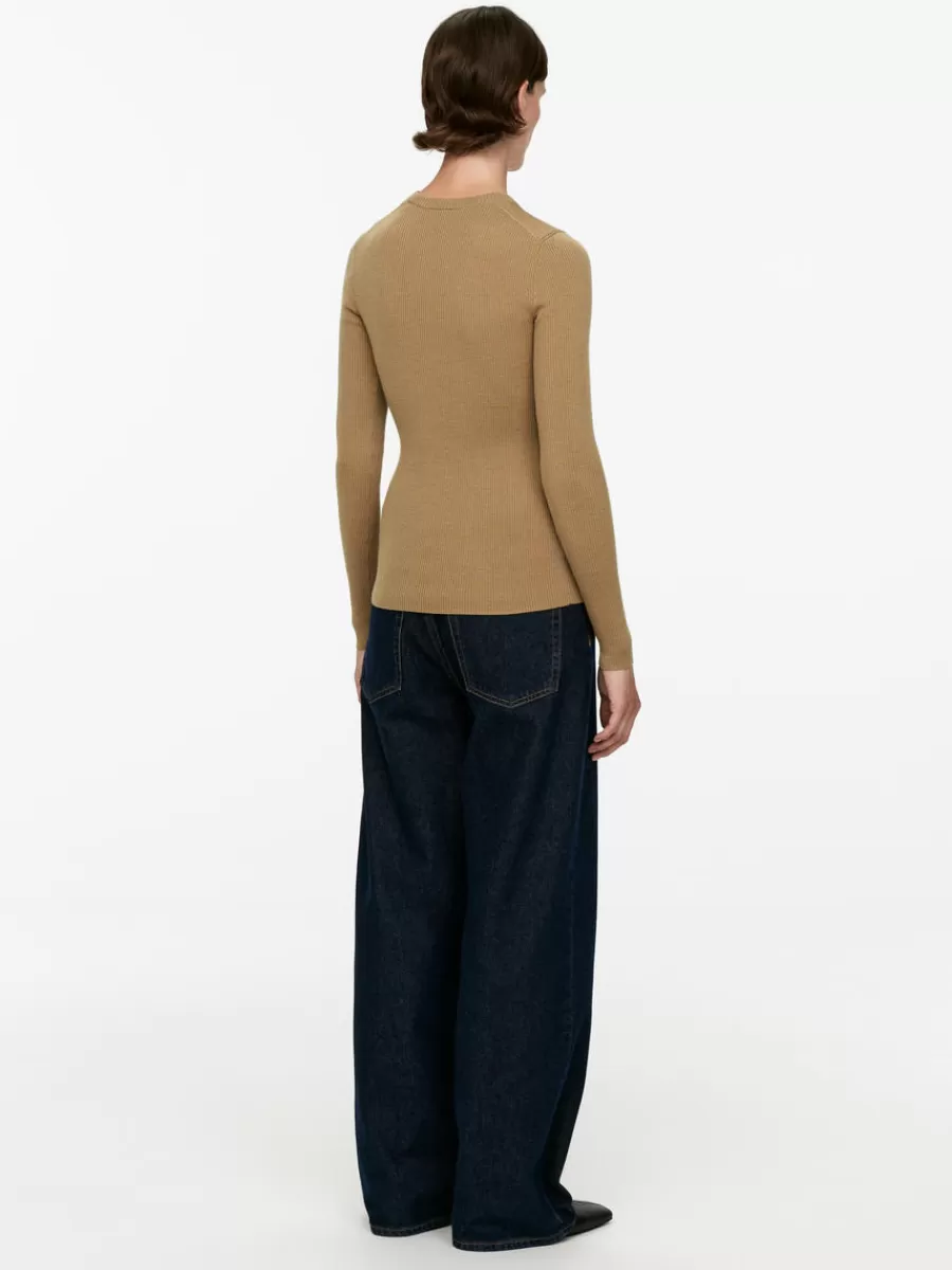 Sale ARKET Rib-Knit Merino Top Dark Beige