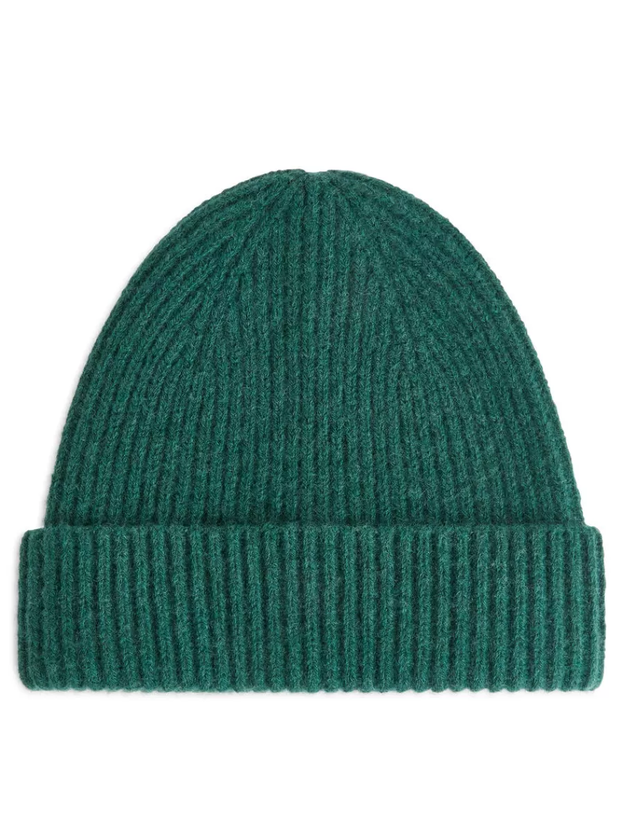 New ARKET Rib-Knit Wool-Blend Beanie Dark Green