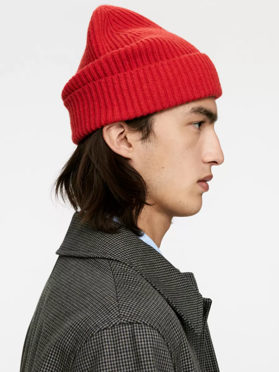 Online ARKET Rib-Knit Wool-Blend Beanie Red