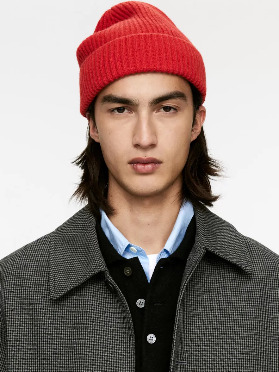 Online ARKET Rib-Knit Wool-Blend Beanie Red