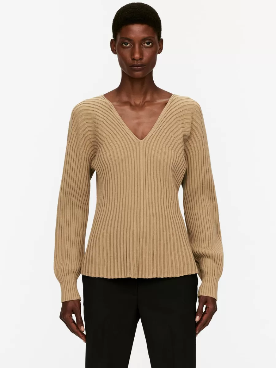 Discount ARKET Rib-Knitted Cotton Jumper Dark Beige